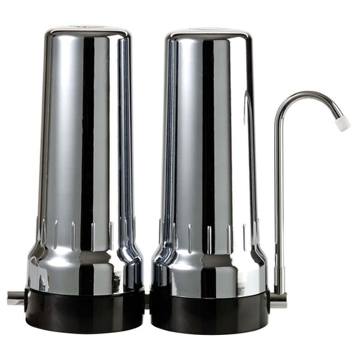 [160-ATF-DEPURALTOPDUODVBCHVUOTO] Chrome Depural Duo Benchtop Filter Housing Kit with Diverter Valve and Tap Excludes Filters