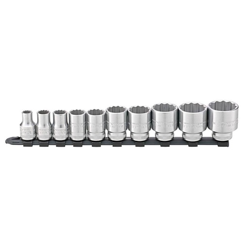 [160-SW12918/10-50 - 96053010] 10-Piece Socket Set on Rail (10-32mm) - 1/2" Square Drive - 12-Point - SW50/10-12918 - 96053010
