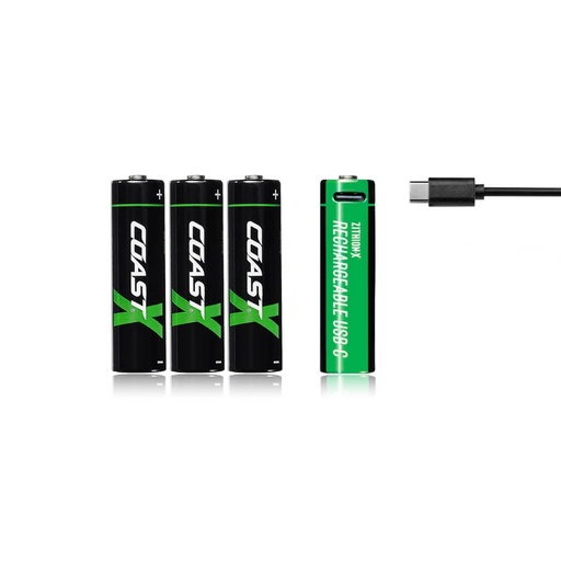 [160-COAZXAA] COAST Zithion-X AA Rechargeable USB-C Batteries - 4 PACK