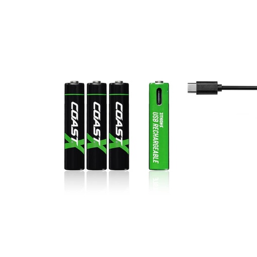 [160-COAZXAAA] COAST Zithion-X AAA Rechargeable USB-C Batteries- 4 PACK