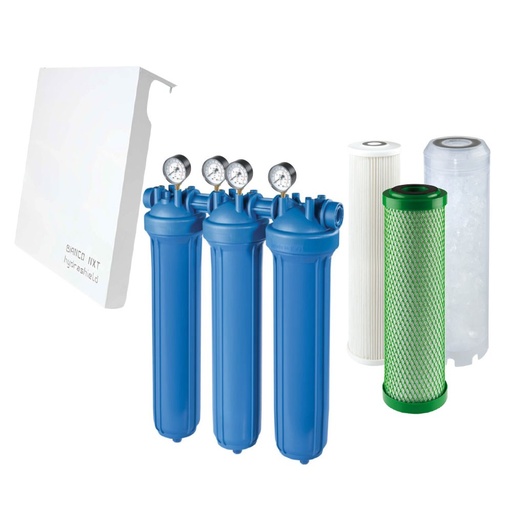 [160-ATF-WHMTRIO20BIG1INPOLYP] Atlas Filtri Whole House POLY TRIO Kit Inc. Polyphosphate  5Mic Carbon & 10Mic Pleated Cartridges