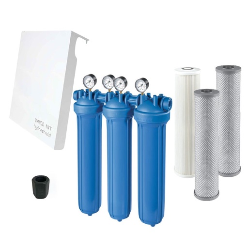 [160-ATF-WHMTRIO20BIG1INPFAS] Atlas Filtri Whole House PFAS TRIO Kit Inc. 2 PFAS & 10Mic Pleated CartridgeS 54LPM MARIC Valve